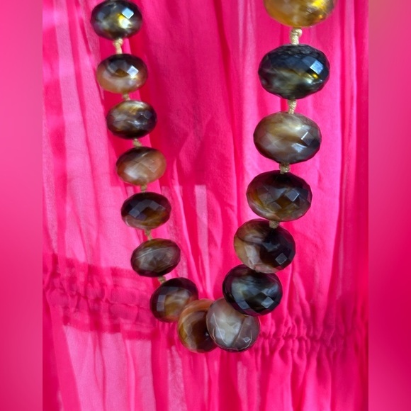 Necklace Hand knotted Faux Acrylic Tigers Eye Facets Choker Chunky Beads 4099 - Picture 15 of 16
